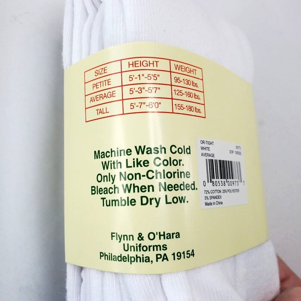 Flynn & OHara Cotton-Spandex White Tights AVG Smooth Comfort Toe - Picture 6 of 7